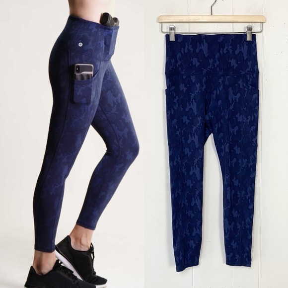 alexo Pants - Alexo Athletica Face Forward Concealed Carry Blue Camo Navy Leggings Womens Sz S